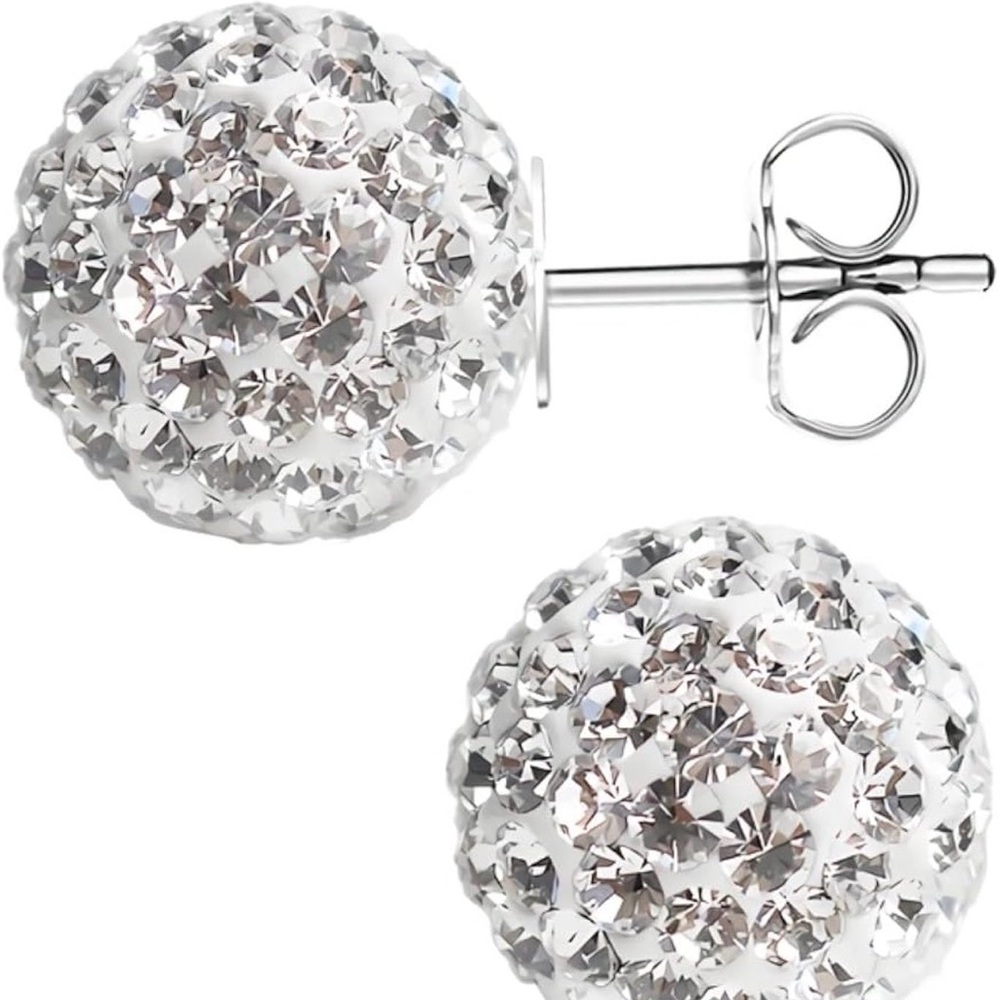 925 Sterling Silver Sparkle Crystal Ball Stud Earrings